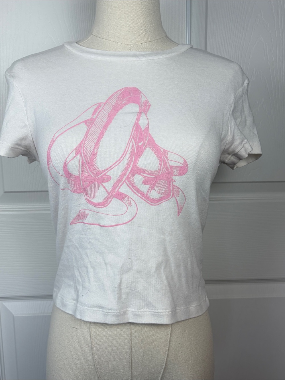 Homegirl society Women’s White Tee with Pink Ballet Flats Graphic